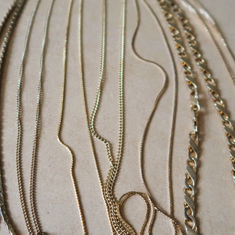 Gold Tone Two-Tone Necklace Chain Bulk Lot DIY Upcycle Craft Maker Supply Qty 7